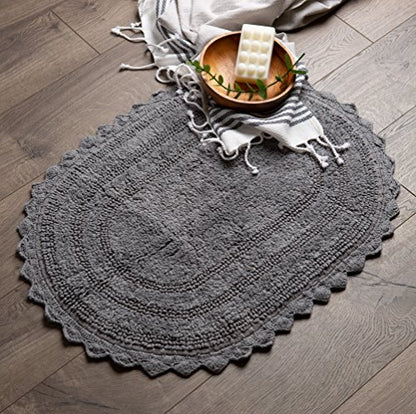 DII Crochet Collection Reversible Bath Mat, Large Oval, 21x34, Gray - color: Grey, size: 1'9" x 2'10" (Oval)