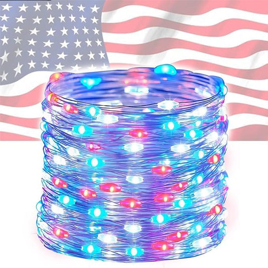 4th of July Lights Red-White-Blue Decorations - 100 LED 50 Photo Clips String Lights Holder 33FT Starry Fairy Lights Hanging Pictures Cards Memos USB Powered&Switch Bedroom Dorm Christmas Decor Tree - color: Red White Blue