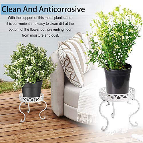 OwnMy White Metal Round Plant Stand Indoor Outdoor Iron Flower Pot Holder - color: White