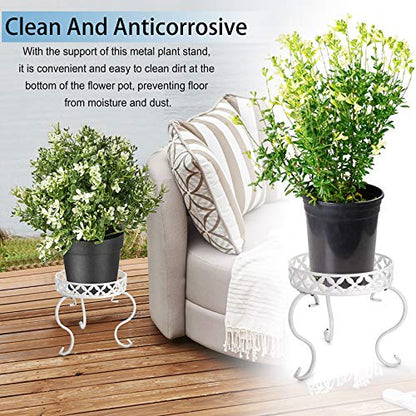 OwnMy White Metal Round Plant Stand Indoor Outdoor Iron Flower Pot Holder - color: White