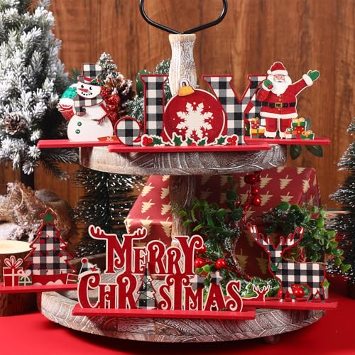 Blosssound 6 Pcs Christmas Wooden Centerpieces 3D Table Decorations