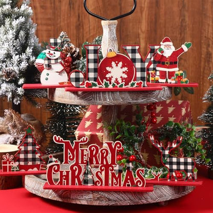 Blosssound 6 Pcs Christmas Wooden Centerpieces 3D Table Decorations