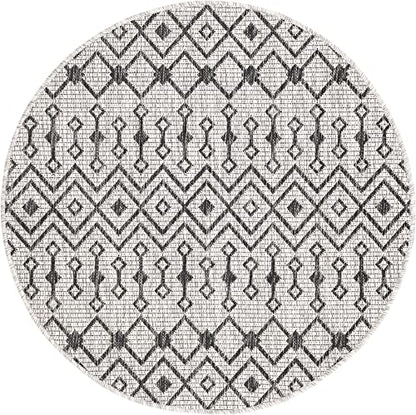 Unique Loom Outdoor Trellis Collection Area Rug - Tribal Trellis (3' 3" Round, Gray/ Black) - color: Gray/Black, size: 3'3" (Round)