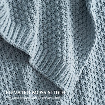 EVERGRACEHOME Chunky Chenille Knit Throw Blanket, 90 x 90, Chambray Blue - color: Chambray Blue, size: 90" X 90"