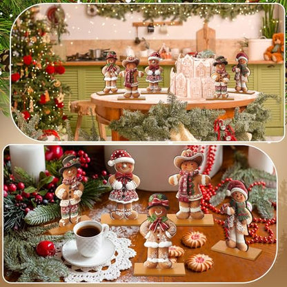 RattanView 5 Pcs Christmas Gingerbread Tabletop Decorations Wooden Christmas Centerpiece Table Decor Holiday Sequins Village Standing Sign with Base for Xmas Home Mantel Shelf(Gingerbread Man) - style: Gingerbread Man