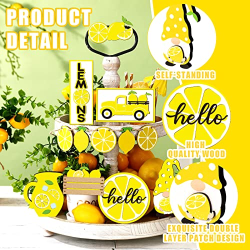 12 Pcs Lemon Tiered Tray Decor Set Gnome Fresh Lemonade Wooden Sign - style: Lemon