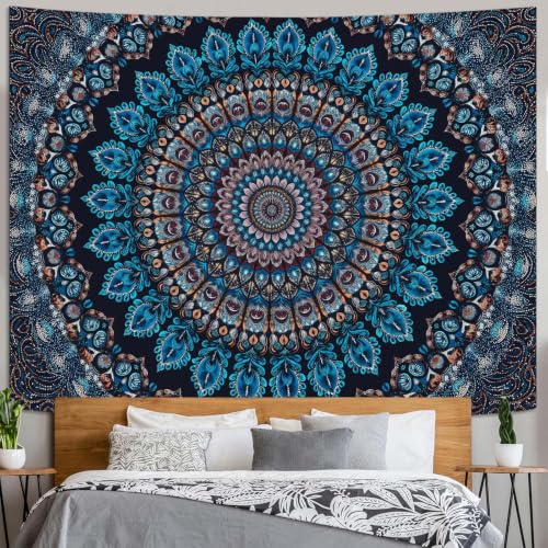 Motanber Blue Mandala Tapestry 90 x 68 Inch - color: Navy Blue, size: 90"L x 68"W