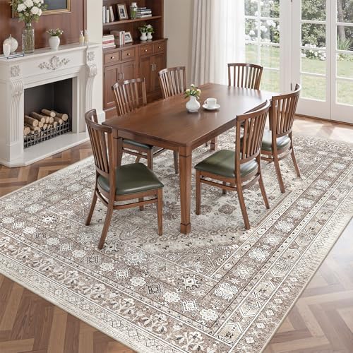 befbee Washable 5x7 Area Rug Non Slip Stain Resistant Rug for Living Room - color: Brown/Beige, size: 5' x 7' (Rectangular)