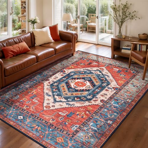 SERISSA 3x5 Washable Non Slip Boho Area Rug for Bedroom，Rust - color: Rust/Multi, size: 3' x 5' (Rectangular)