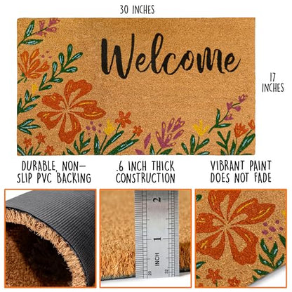 Flower Door Mat 30x17 Inch, Floral Spring Doormat, Summer Welcome Mat Coir