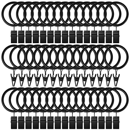 Lansian 100 Pack Curtain Rings with Clips Hooks 1 in Diameter Rustproof - color: Black, size: 1"Inner Dia, 100Pack