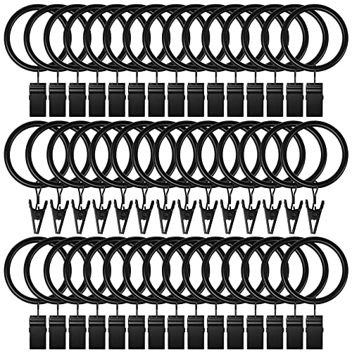 Lansian 100 Pack Curtain Rings with Clips Hooks 1 in Diameter Rustproof - color: Black, size: 1"Inner Dia, 100Pack