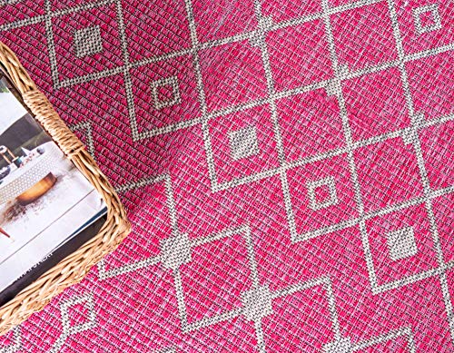 Unique Loom Outdoor Trellis Collection Area Rug - Tribal Trellis (2' x 6' 1" Runner, Fuschia/ Gray) - color: Fuschia/Gray, size: 2' x 6'1" (Runner)