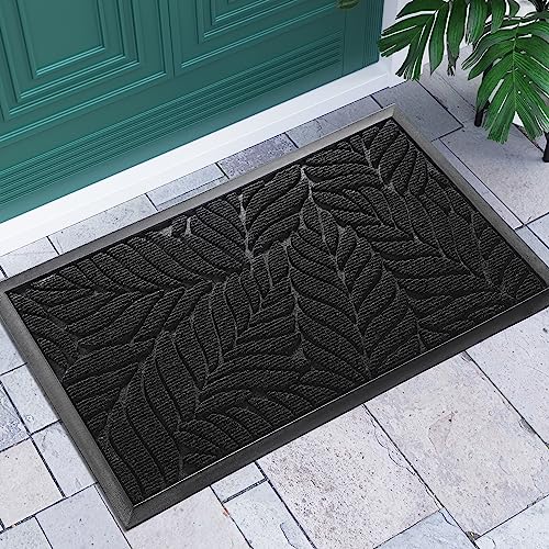Yimobra Leaf Pattern Door Mat, 36 x 24 in, Black - color: Black, size: 36x24 in