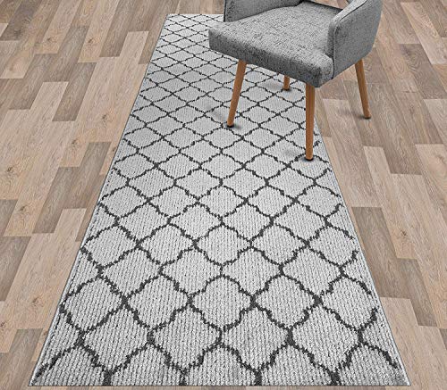 Custom Size Modern Runner Rug Carpet for Hallway Entryway Foyer Kitchen, Slip Resistant Latex Rubber Backed 31 inch Wide x Customized Length, Trellis Light Grey, 31 inch x 6 feet - color: Trellis / Grey, size: 31 inch Width X 6 Feet Length