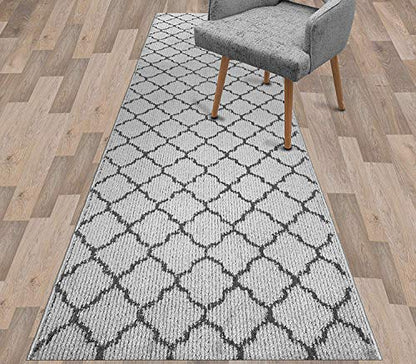 Custom Size Modern Runner Rug Carpet for Hallway Entryway Foyer Kitchen, Slip Resistant Latex Rubber Backed 31 inch Wide X Customized Length, Trellis Light Grey, 31 inch X 7 feet - color: Trellis / Grey, size: 31 inch Width X 7 Feet Length