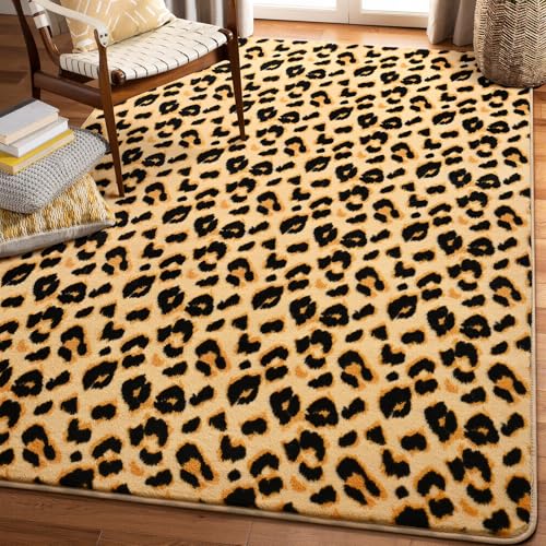 Amearea Soft Leopard Runner Rugs, 2x6 Cheetah Print Bedroom Bedside Rugs - color: Khaki, size: 2' x 6' (Runner)