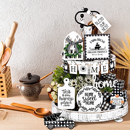 FairySandy 11 Pcs Tiered Tray Decor Farmhouse Set, Buffalo Plaid - style: Buffalo Plaid