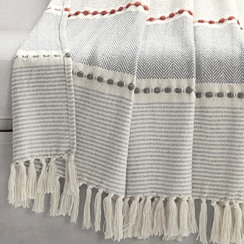 Lush Decor Herringbone Stripe Woven Tassel Yarn Dyed Cotton Throw Blanket 50" W x 60" L Yellow & Gray - Striped Throw Blankets - Yellow Couch Blanket - color: Yellow & Gray