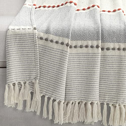 Lush Decor Herringbone Stripe Woven Tassel Yarn Dyed Cotton Throw Blanket 50" W x 60" L Yellow & Gray - Striped Throw Blankets - Yellow Couch Blanket - color: Yellow & Gray