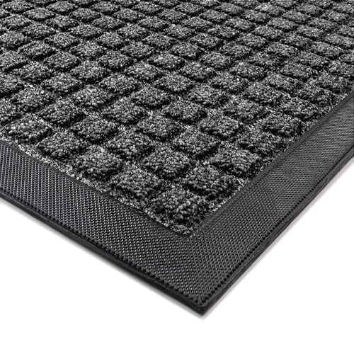 100pointONE Front Door Mat Outside Entrance, Dirt Trapper Doormat 48"x36" | Sturdy Indoor Outdoor Mat for Entryway, Non Slip Rubber Backing Welcome Floor Mats for Entry Patio Porch, All-Weather, Grey - color: Rubber Squares Grey, size: 3' x 4' (Rectangula