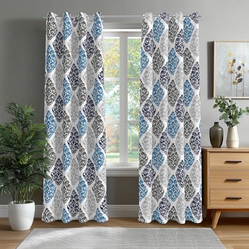 Blackout Curtains for Bedroom Blue Black Out Curtains for Living Room Modern Damask Floral Room Darkening Vintage Floral Pattern Window Drapes, 52" W x 84" L (Pack of 2),Blue Paisley - color: P4-blue, size: 52"W x 84"L (Pack of 2)