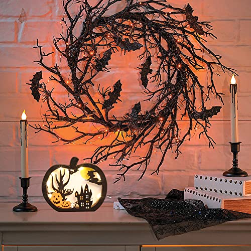 CCINEE 2pcs Halloween Lighted Wooden Table Decoration, Ghost Pumpkin Tabletop Centerpieces LED Boo Spooky Sign for Trick or Treat Halloween Party Dinner Coffee Table Topper Tier Tray Room Decor