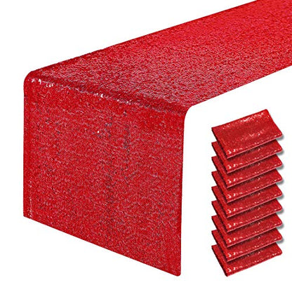 Pufogu 12 x 72 inches Burgundy Sequin Table Runner, 2 Packs - color: Burgundy