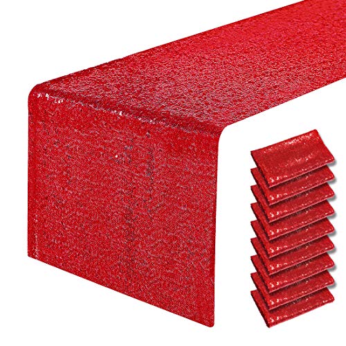 Pufogu 12 x 72 inches Burgundy Sequin Table Runner, 2 Packs - color: Burgundy