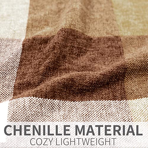 RECYCO Buffalo Plaid Chenille Throw Blanket, 50"x60", Brown Off White - color: Plaid Brown Off White, size: 50'' X 60''