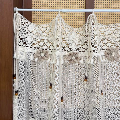Boho Crochet Lace Sheer Curtain Valance for Window Kitchen Doorway Entryway - size: 55"W x 20"L (Pack of 1)