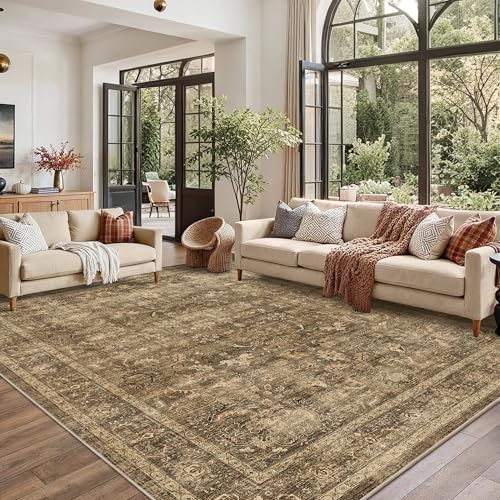 8x10 Washable Living Room Area Rug Non-Slip Retro Brown Large Carpet - color: Accent | Brown, size: 8' x 10' (Rectangular)