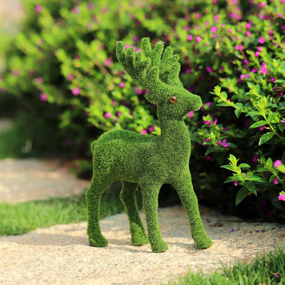 Decorative Moss Reindeer Figurines, Set of 4 - Green Flocked Deer Statues for Woodland Christmas Table Centerpiece, Indoor Mantel Shelf and Garden Decor