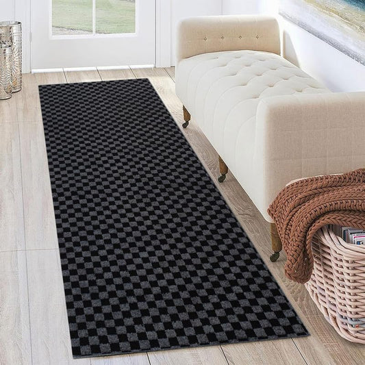 Petgrow Hallway Runner Rug 2FTX6FT,Super Skid Resistant TPR Backing Area Rug Runner, Indoor Outdoor Carpet Door Mat for Floor Entryway Kitchen Laundry Balcony Garage Corridor Stair,Grey - color: Checked Grey, size: 2FTX6FT