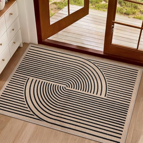 Tangsoo Easy Jute 2x3 Small Outdoor Rug,Washable Non-Slip Entryway Door Mat - color: Black, size: 2x3ft