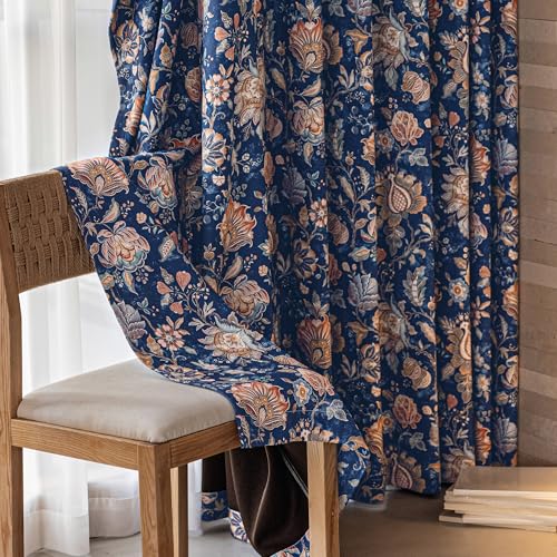 FMFUNCTEX Blue Boho Blackout Floral Curtains, 52X90 Inches, 2 Panels - color: Blue, size: 52"W x 90"L (Pack of 2)