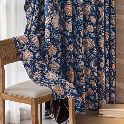 FMFUNCTEX Blue Boho Blackout Floral Curtains, 52X90 Inches, 2 Panels - color: Blue, size: 52"W x 90"L (Pack of 2)
