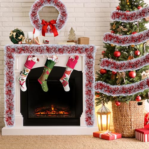 50FT Red Christmas Tinsel Garland Christmas Tree Decoration - color: Red White