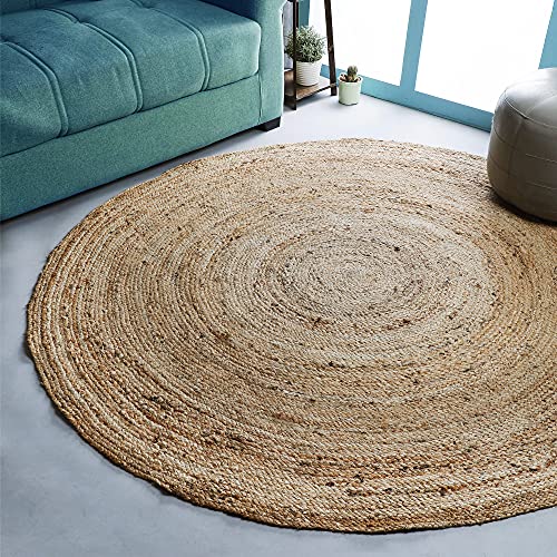 Hausattire Jute Braided Woven Area Rug 6 Feet Round - Natural - color: Natural, size: 6' Round
