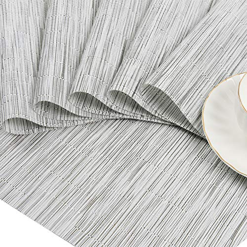 SHACOS Small Round Table Placemats Set of 5 Wedge Shaped Place Mat with Round Centerpiece Mat Heat Resistant Table Mats Washable (5, Gray White) - color: Gray White