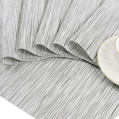 SHACOS Small Round Table Placemats Set of 5 Wedge Shaped Place Mat with Round Centerpiece Mat Heat Resistant Table Mats Washable (5, Gray White) - color: Gray White