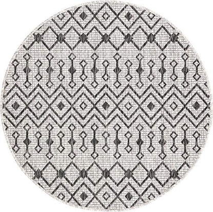 Unique Loom Outdoor Trellis Collection Area Rug - Tribal Trellis (3' 3" Round, Gray/ Black) - color: Gray/Black, size: 3'3" (Round)
