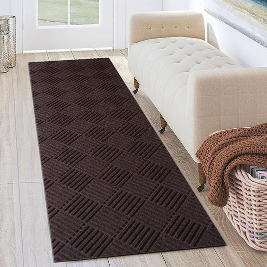 Petgrow Hallway Runner Rug 2FTX8FT,Super Skid Resistant TPR Backing Area Rug Runner, Indoor Outdoor Carpet Door Mat for Floor Entryway Kitchen Laundry Balcony Garage Corridor Stair,Brown - color: Diamond Brown, size: 2FTX8FT