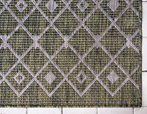 Unique Loom Outdoor Trellis Collection Area Rug - Tribal Trellis (2' x 6' 1" Runner, Green/ Natural) - color: Green/Natural, size: 2' x 6'1" (Runner)