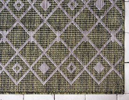 Unique Loom Outdoor Trellis Collection Area Rug - Tribal Trellis (2' x 6' 1" Runner, Green/ Natural) - color: Green/Natural, size: 2' x 6'1" (Runner)