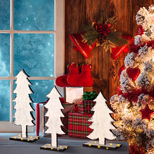 Meooeck 3 Pack Wood Christmas Trees for Tabletop, Solid Color, White - color: White, style: Solid Color