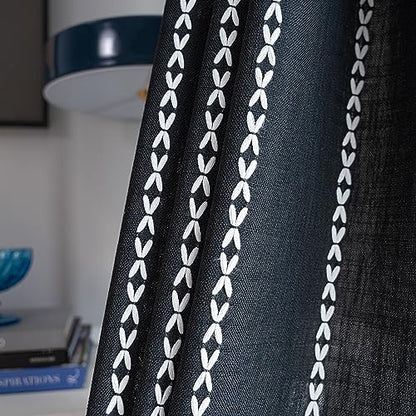 Sutuo Home Boho Curtains for Bedroom Living Room Kitchen, Semi Blackout Linen Farmhouse Shabby Chic Tassels Window Treatment Bohemian Embroidery Drape, Rod Pocket 1 Panel 52" W x 96" L, Black - color: Black Stripes, size: 52"W x 96"L (Pack of 1)