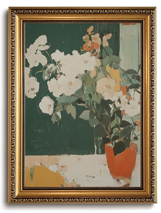 Vintage Gold Framed Abstract Floral Wall Art Orchid Wall Decor 12x16in - color: Gold Framed-11, size: 16"L x 12"W