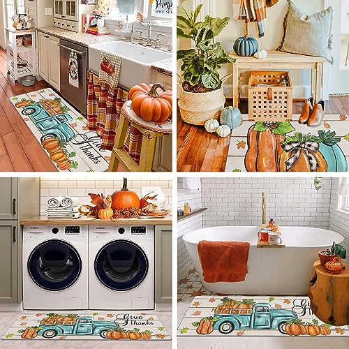 Pauwer Fall Kitchen Rugs Set of 2, Pumpkin Truck Anti Fatigue Kitchen Mat - color: Blue Truck