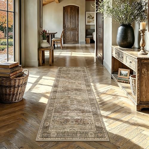 2x6 Brown Runner Rug Vintage Washable Runner Rugs for Hallway Kitchen - color: Brown, size: 2'*6'(Runner)